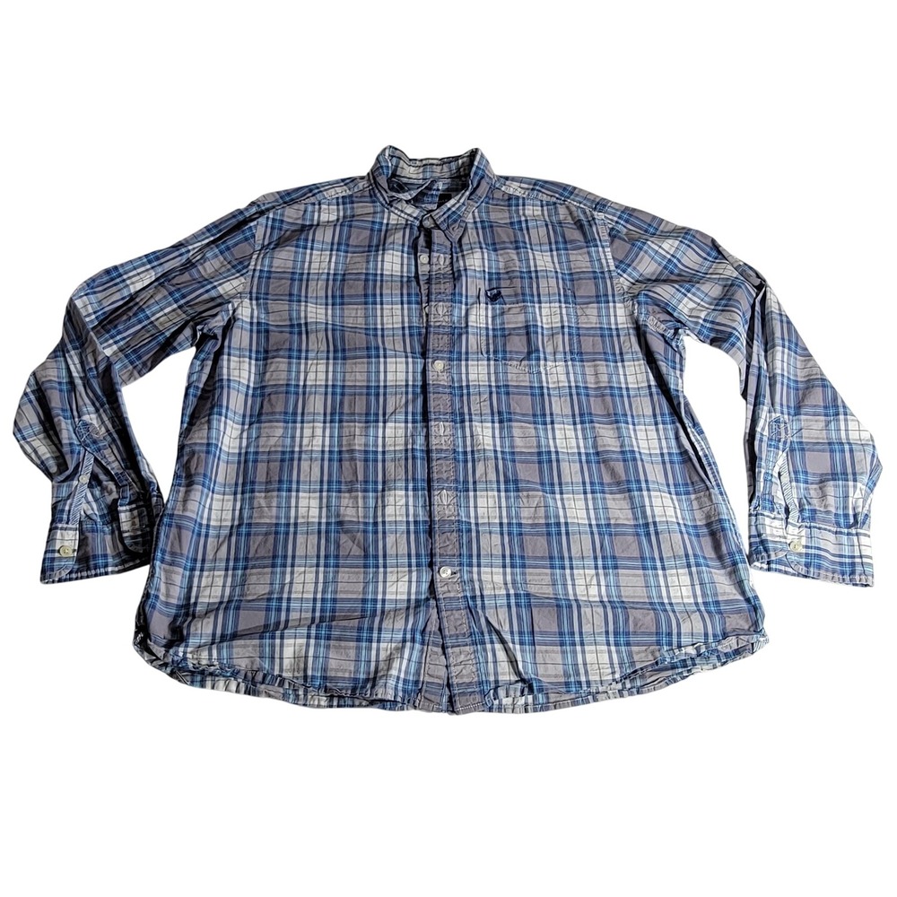 American Eagle Outfitters Mens XXL Blue Plaid Cotton Long Sleeve Button Down